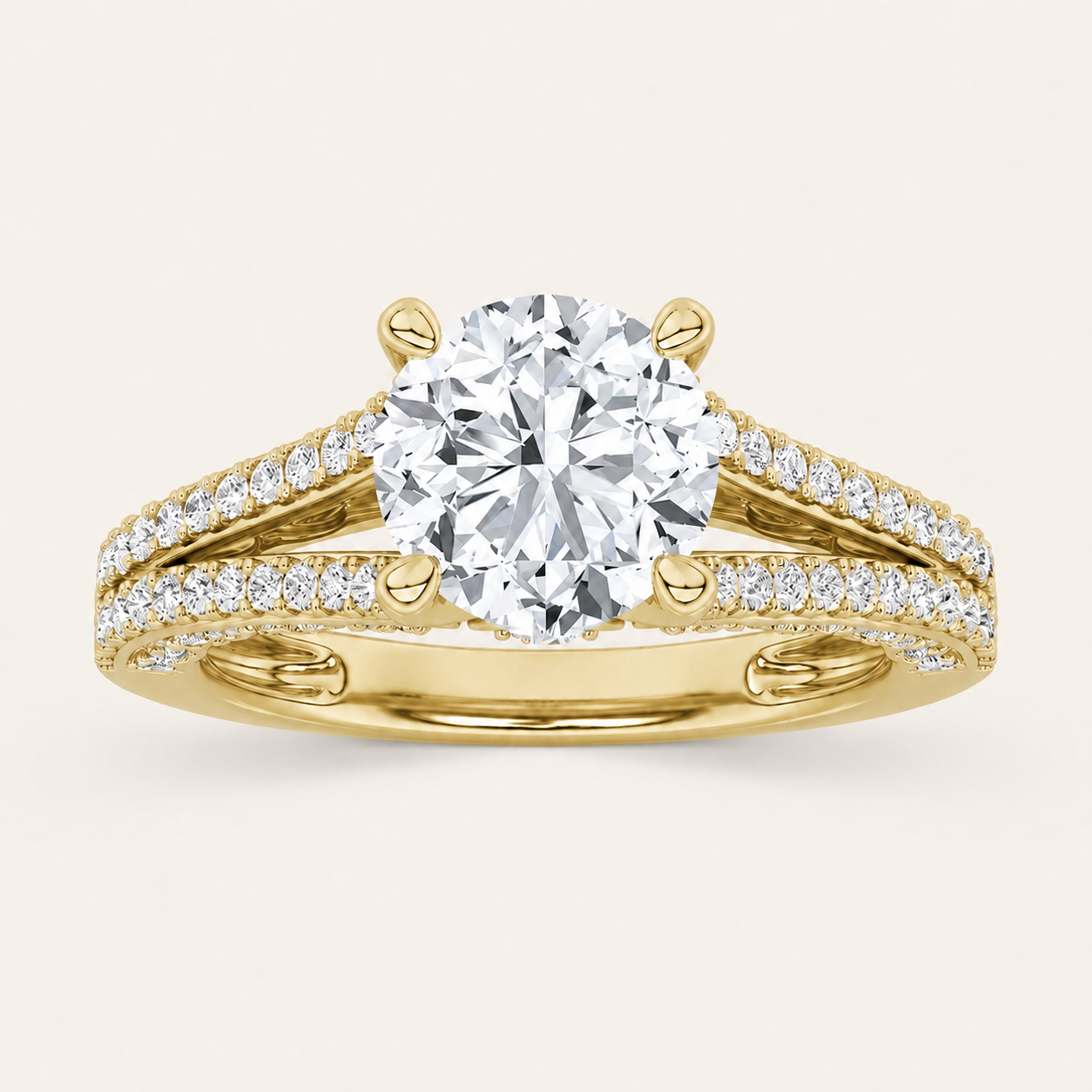 2CT Round Cut Lab Grown Diamond Split Shank Accented Engagement Ring
