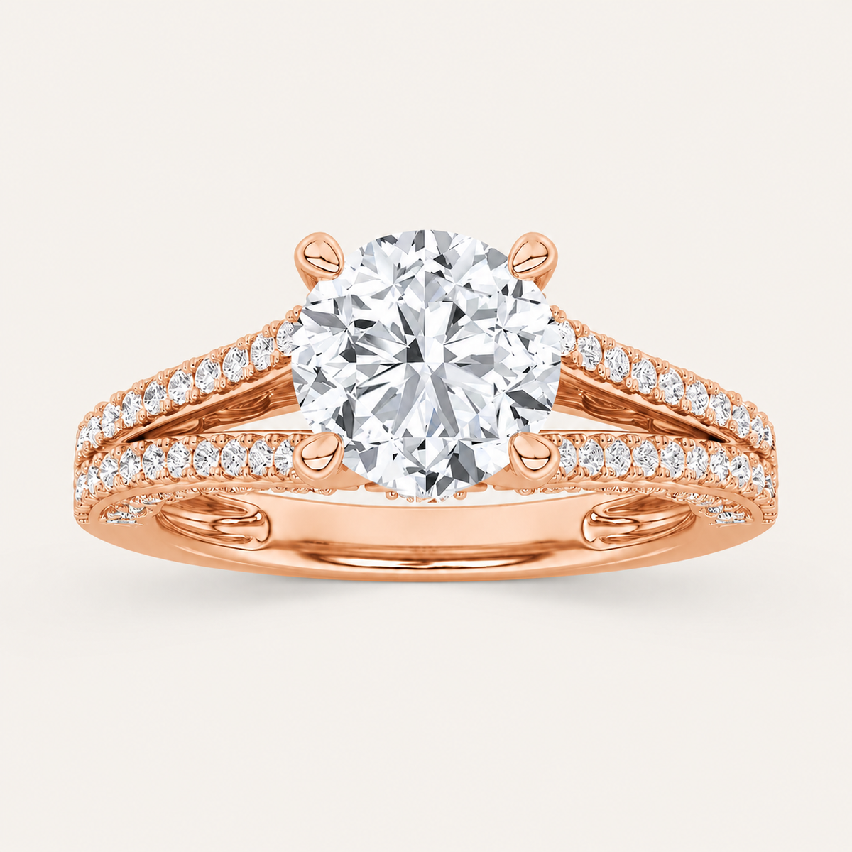 2CT Round Cut Lab Grown Diamond Split Shank Accented Engagement Ring