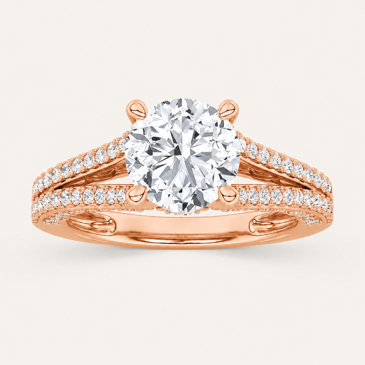 2CT Round Cut Lab Grown Diamond Split Shank Accented Engagement Ring