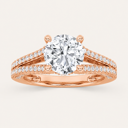2CT Round Cut Lab Grown Diamond Split Shank Accented Engagement Ring