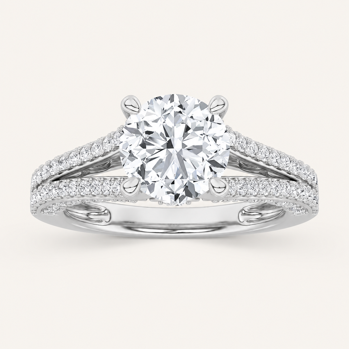 2CT Round Cut Lab Grown Diamond Split Shank Accented Engagement Ring