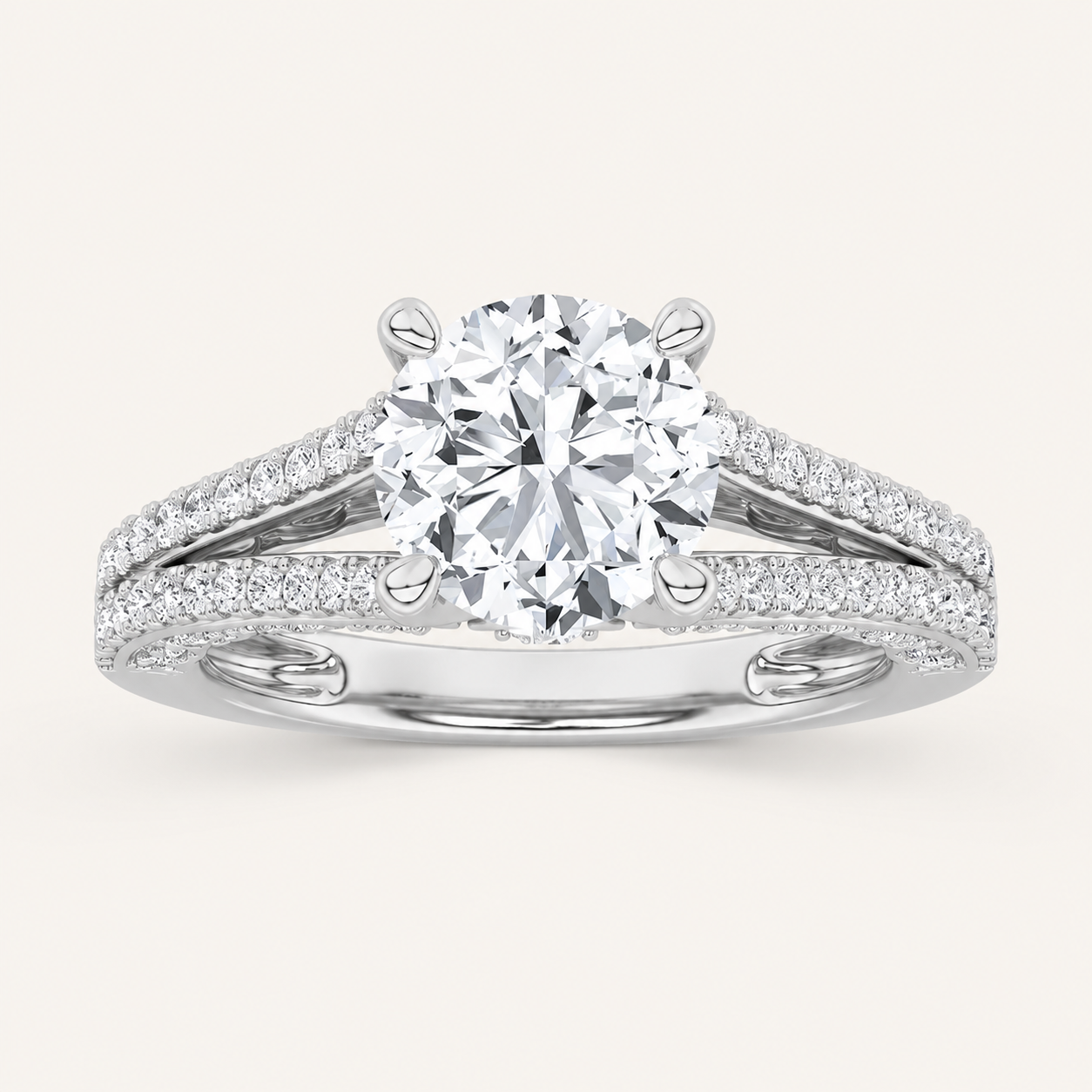 2CT Round Cut Lab Grown Diamond Split Shank Accented Engagement Ring