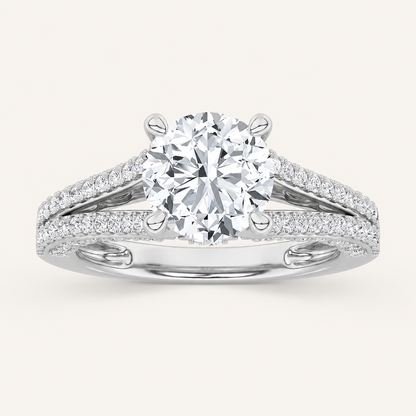 2CT Round Cut Lab Grown Diamond Split Shank Accented Engagement Ring