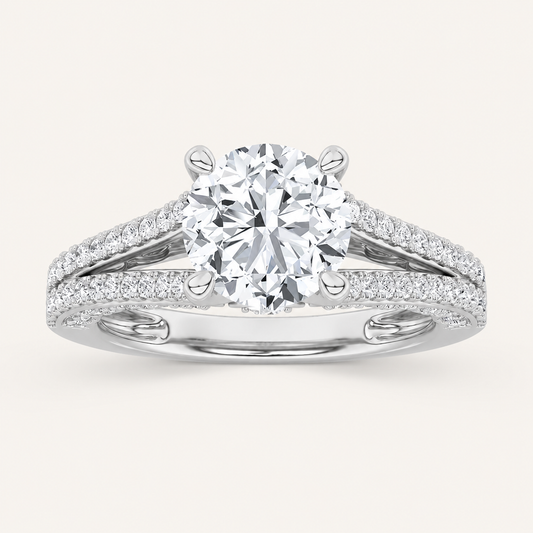2CT Round Cut Lab Grown Diamond Split Shank Accented Engagement Ring