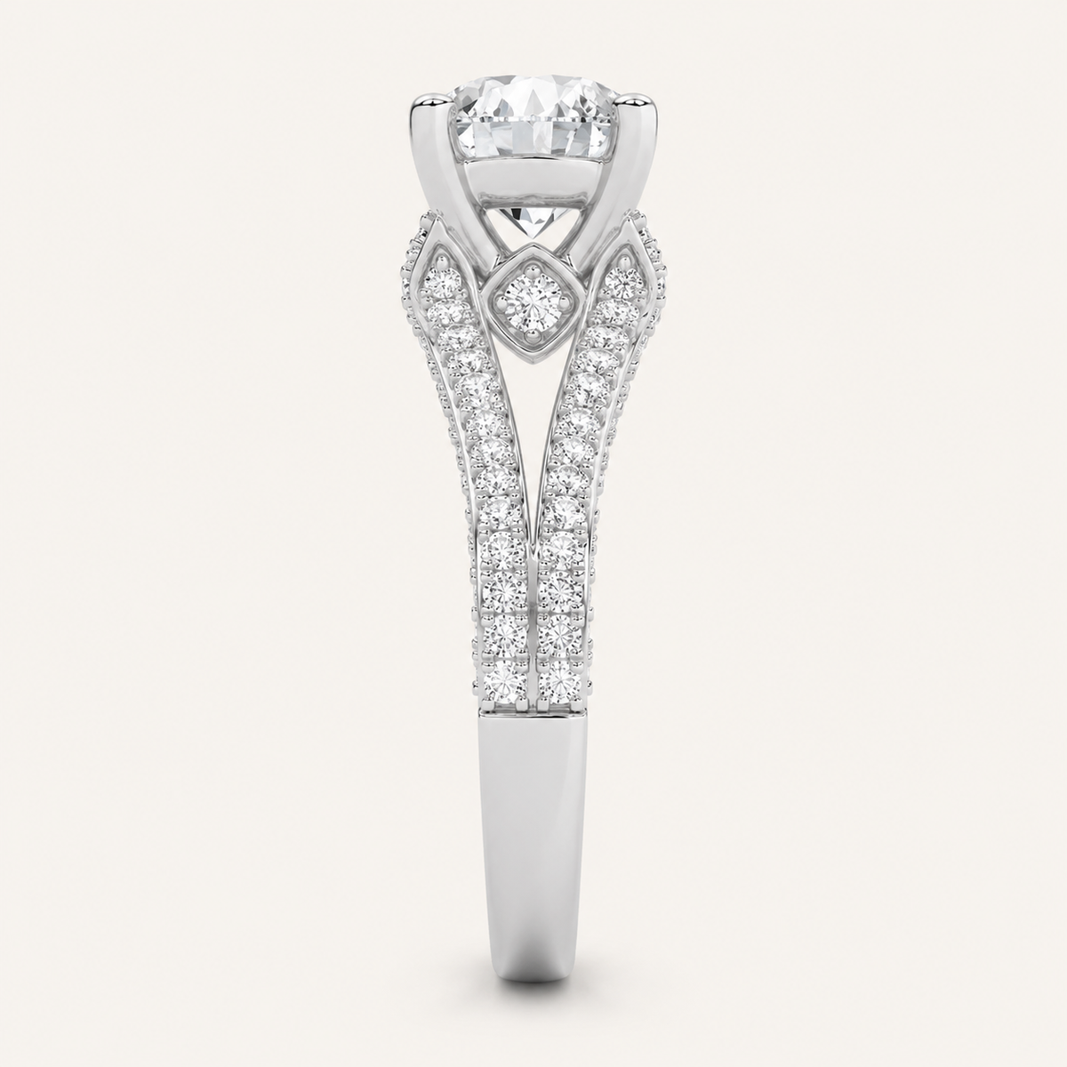 2CT Round Cut Lab Grown Diamond Split Shank Accented Engagement Ring