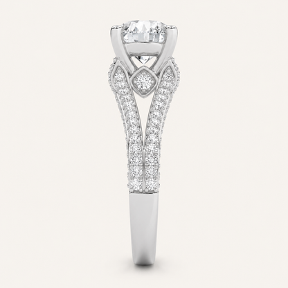 2CT Round Cut Lab Grown Diamond Split Shank Accented Engagement Ring