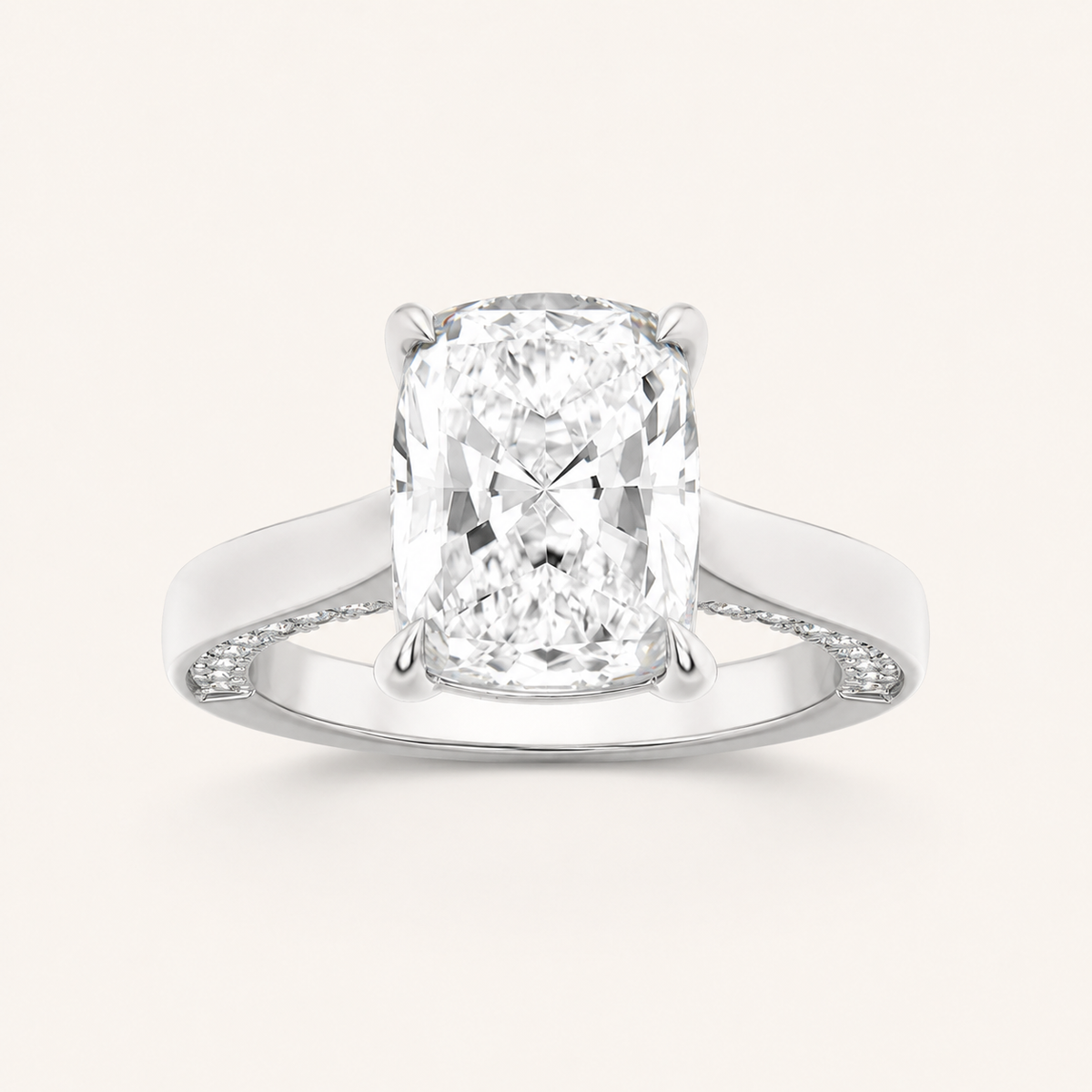 2.50 CT Elongated Cushion Cut Lab Grown Diamond Accented Bridge Shank Solitaire Ring