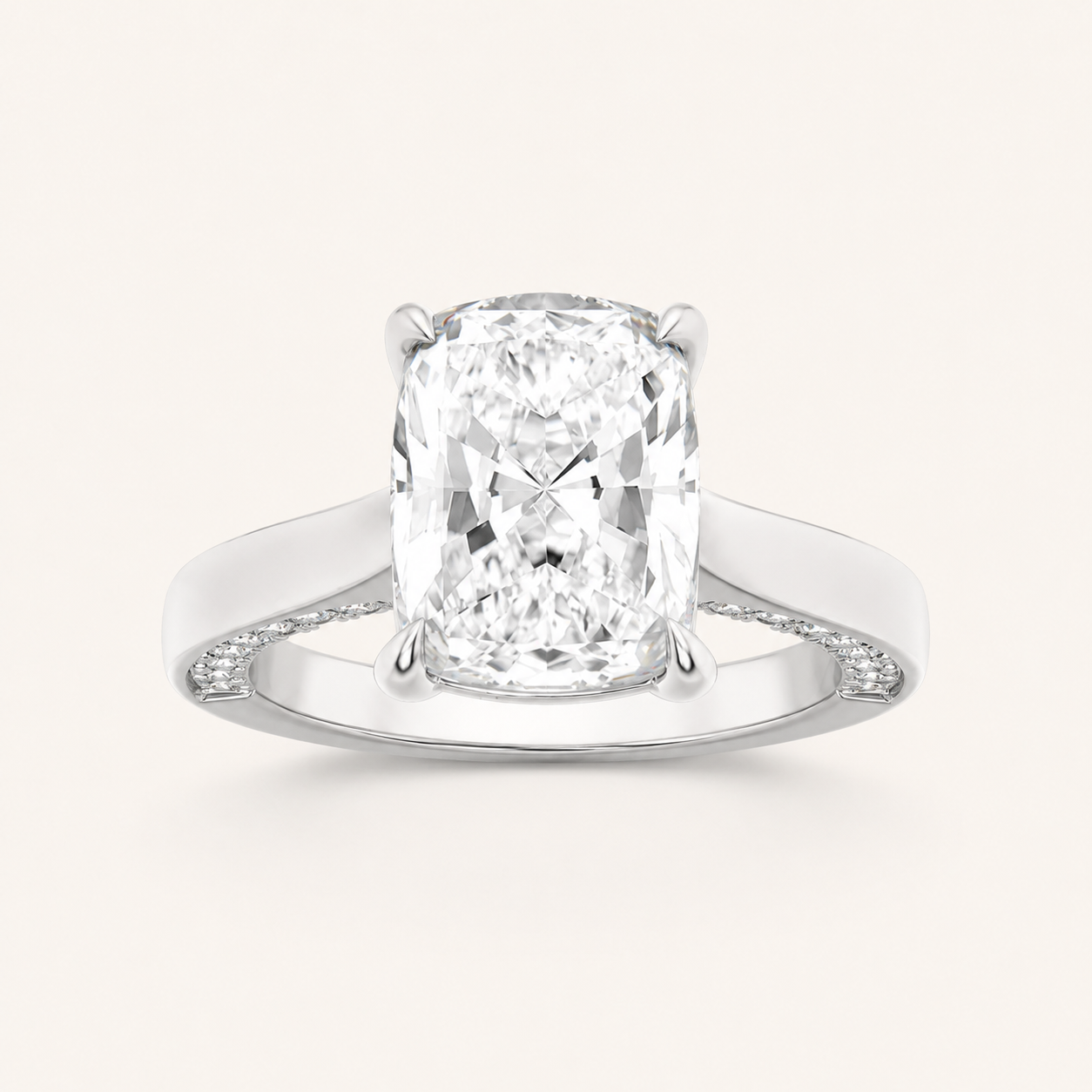 2.50 CT Elongated Cushion Cut Lab Grown Diamond Accented Bridge Shank Solitaire Ring