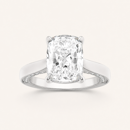 2.50 CT Elongated Cushion Cut Lab Grown Diamond Accented Bridge Shank Solitaire Ring