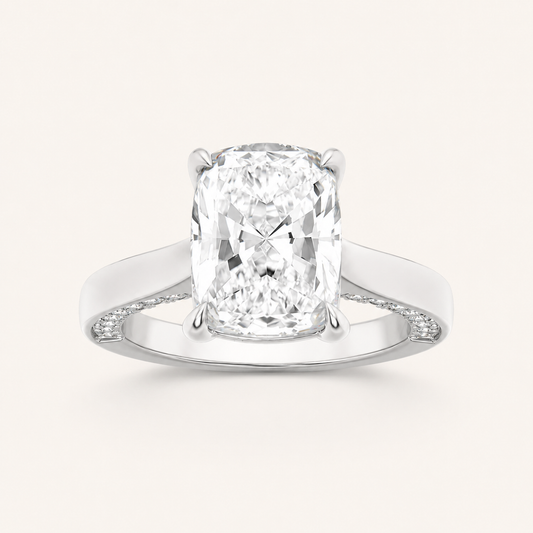 2.50 CT Elongated Cushion Cut Lab Grown Diamond Accented Bridge Shank Solitaire Ring