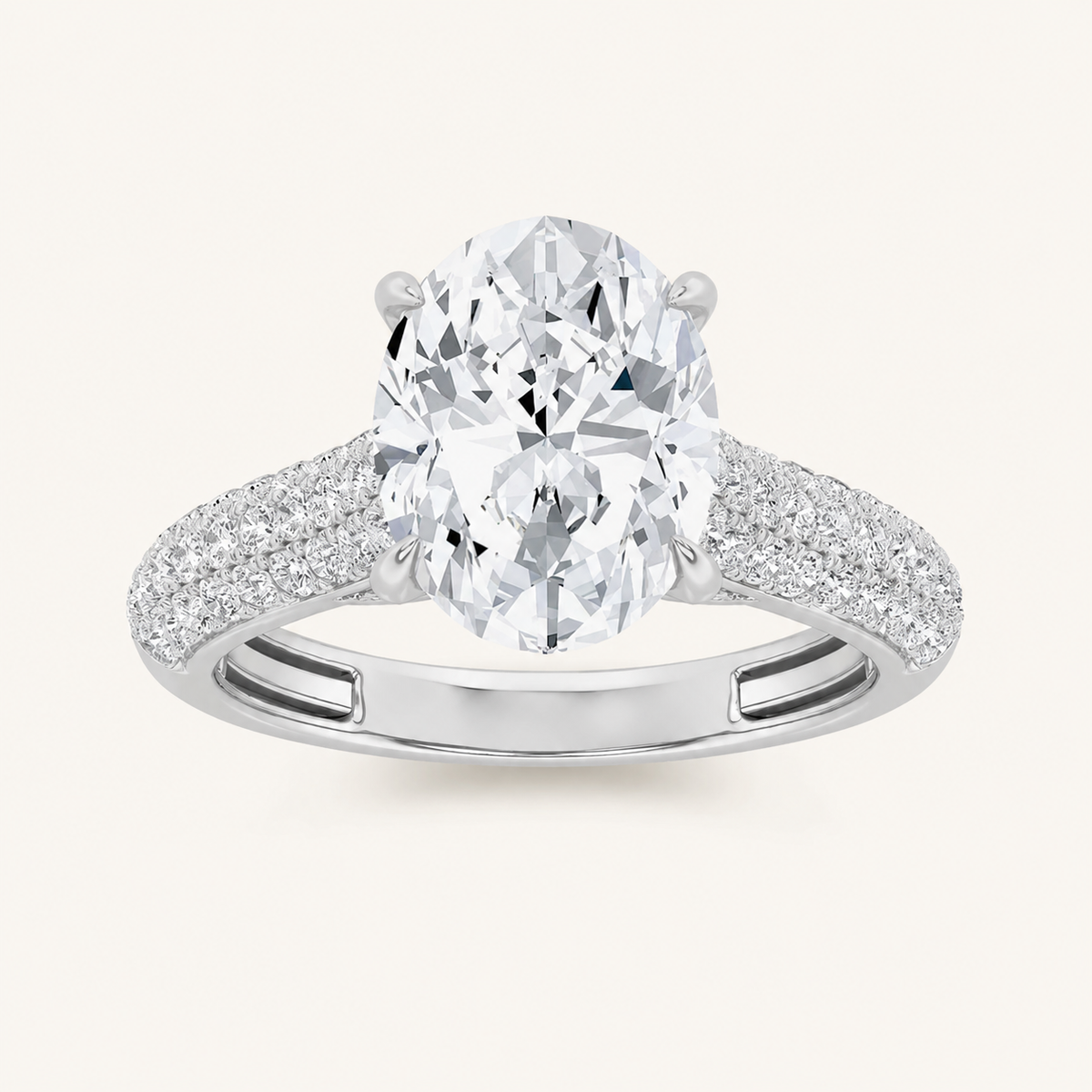 2.5CT Oval Cut Lab Grown Diamond Hidden Halo Accented Engagement Ring