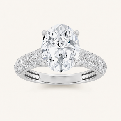 2.5CT Oval Cut Lab Grown Diamond Hidden Halo Accented Engagement Ring