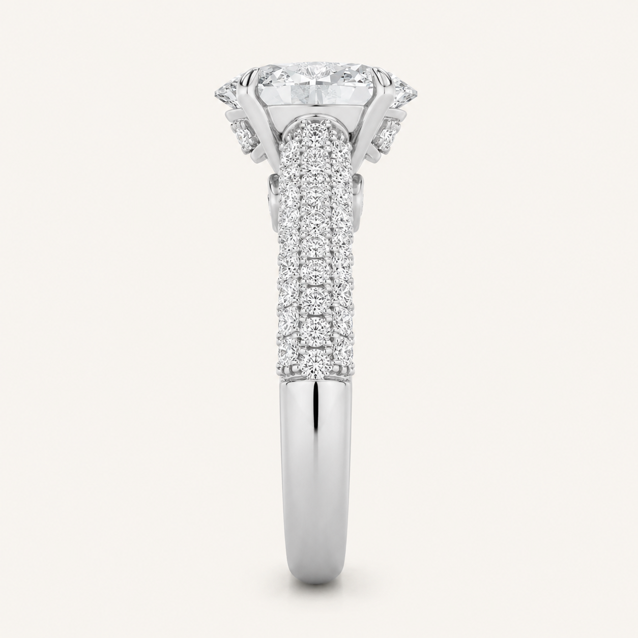 2.5CT Oval Cut Lab Grown Diamond Hidden Halo Accented Engagement Ring