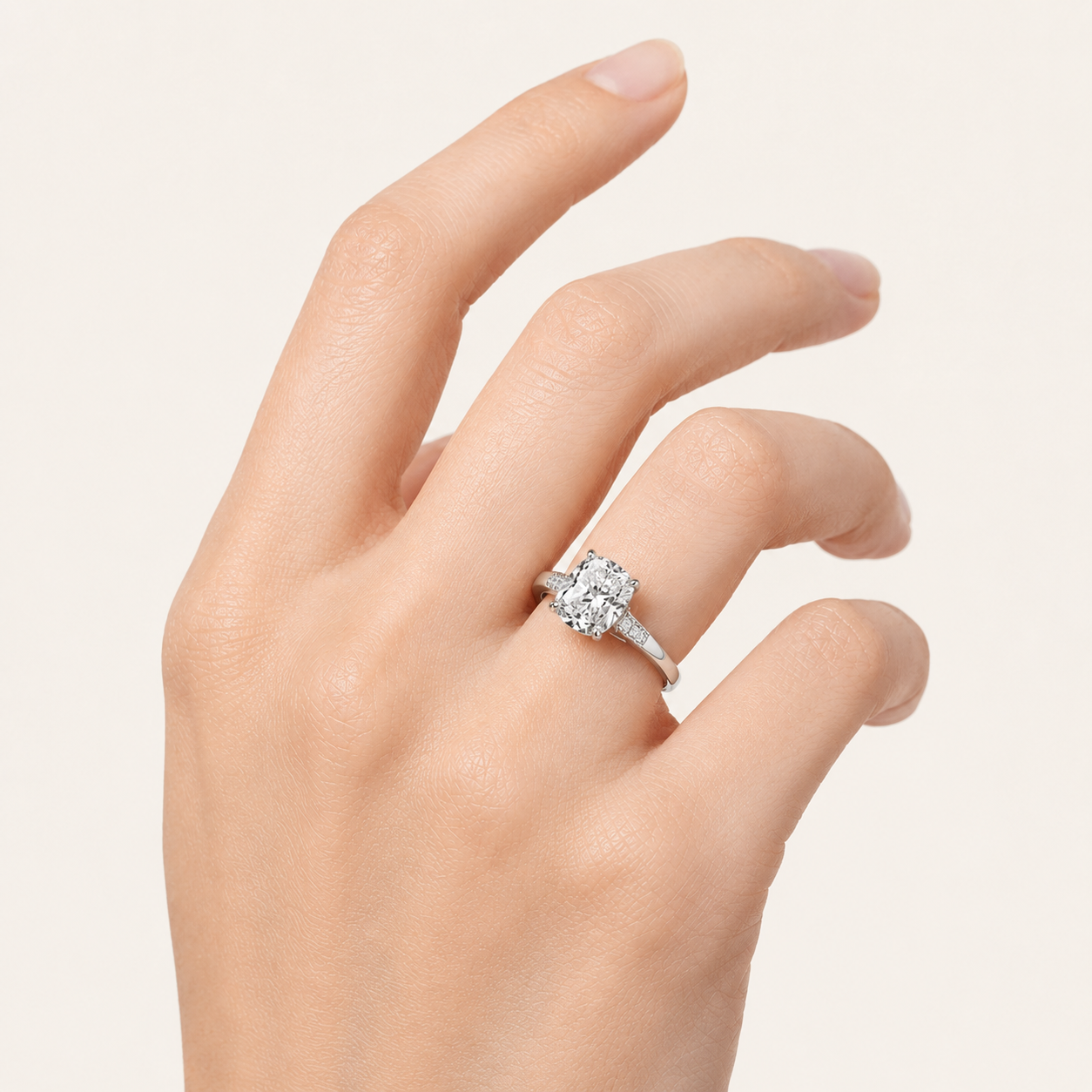 2.50 CT Elongated Cushion Cut Lab Grown Diamond Accented Bridge Shank Solitaire Ring
