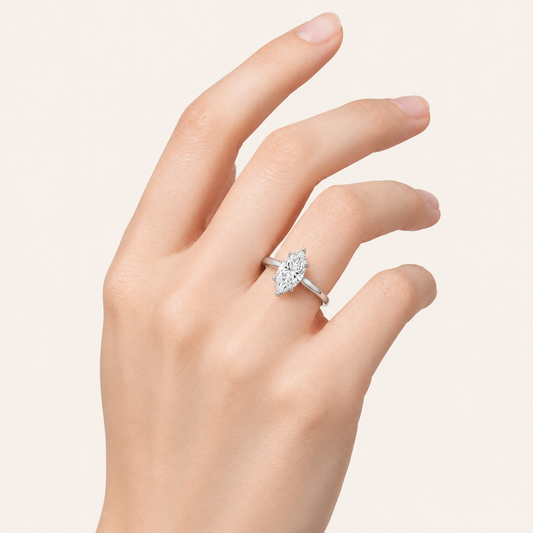 2.00 CT Marquise Cut Lab Grown Diamond Cathedral Shank Solitaire Ring