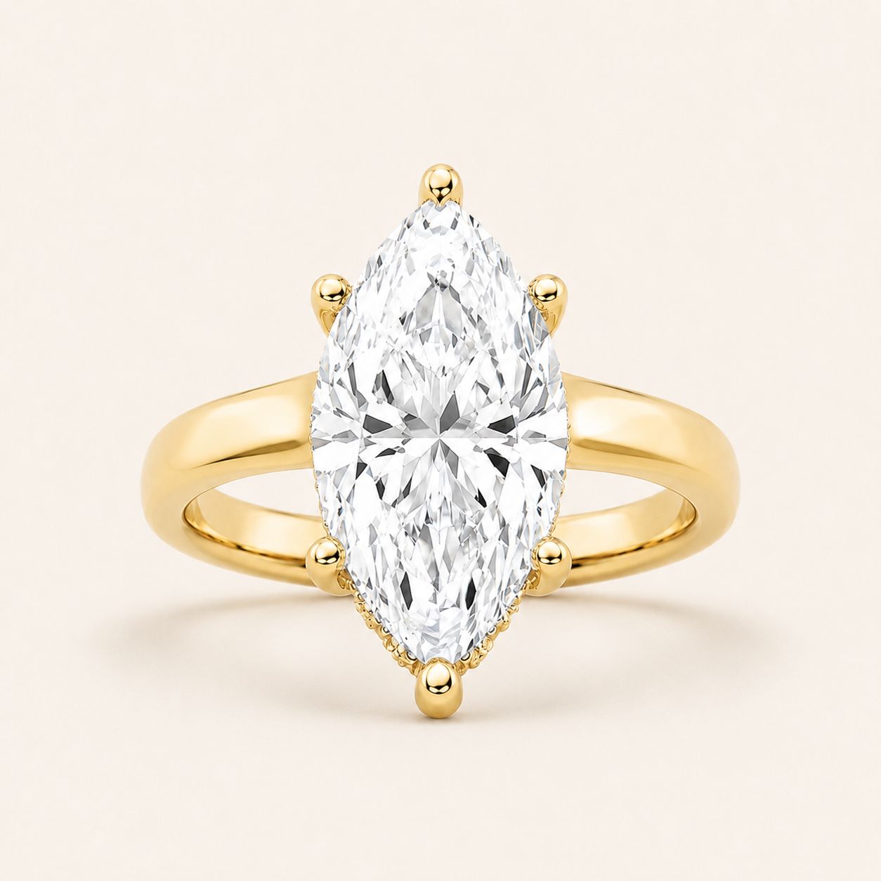 2.00 CT Marquise Cut Lab Grown Diamond Cathedral Shank Solitaire Ring