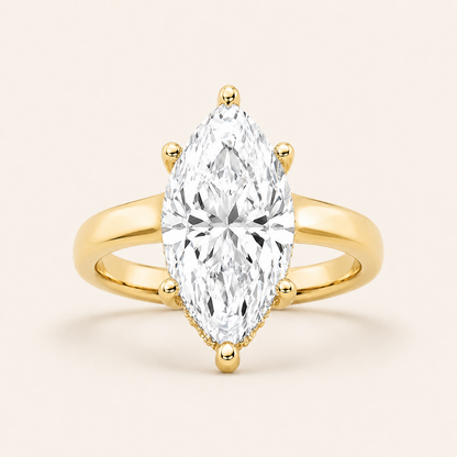 2.00 CT Marquise Cut Lab Grown Diamond Cathedral Shank Solitaire Ring