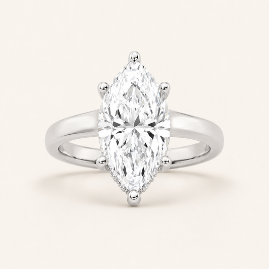 1.00 CT Marquise Cut Lab Grown Diamond Cathedral Shank Solitaire Ring