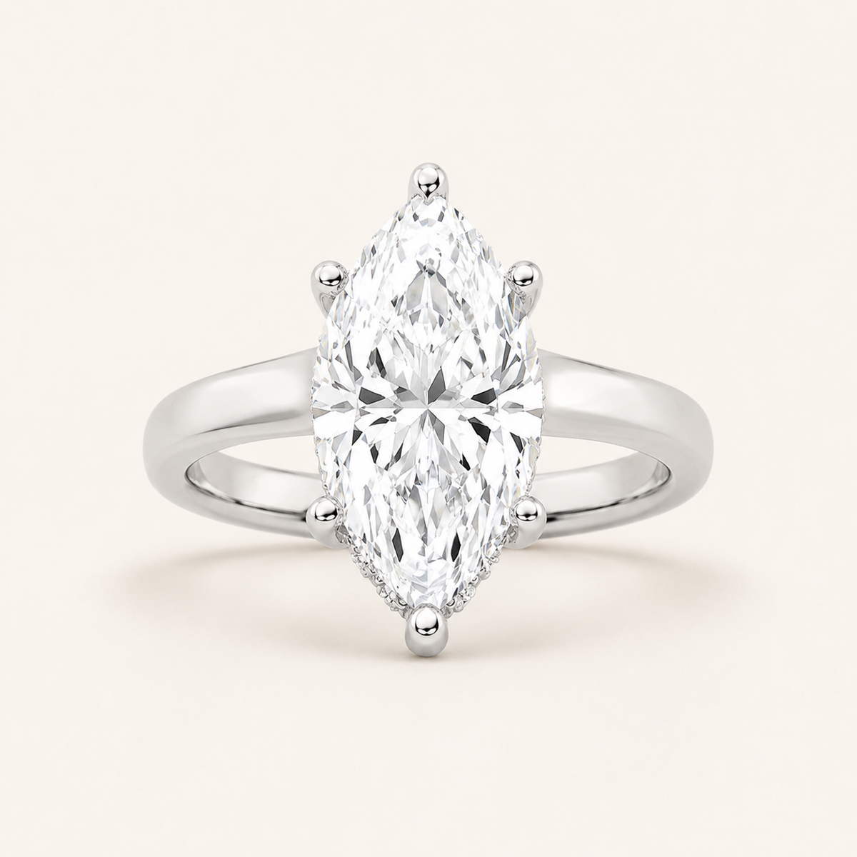 2.00 CT Marquise Cut Lab Grown Diamond Cathedral Shank Solitaire Ring