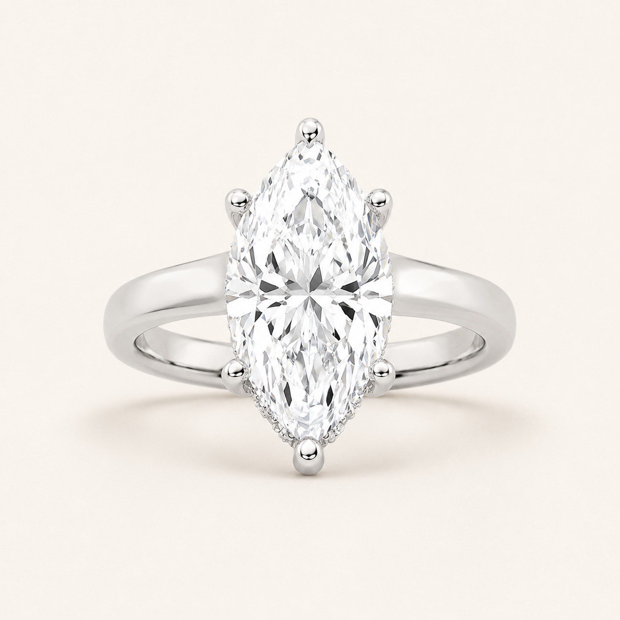 3.00 CT Marquise Cut Lab Grown Diamond Cathedral Shank Solitaire Ring