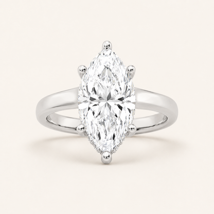 3.00 CT Marquise Cut Lab Grown Diamond Cathedral Shank Solitaire Ring