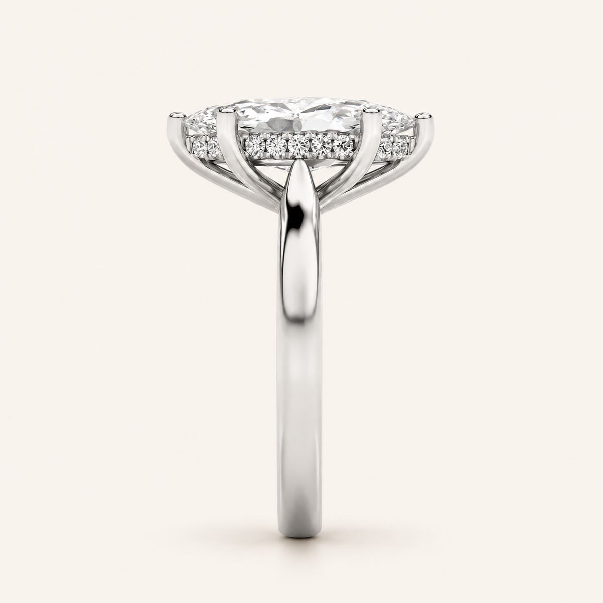 1.00 CT Marquise Cut Lab Grown Diamond Cathedral Shank Solitaire Ring