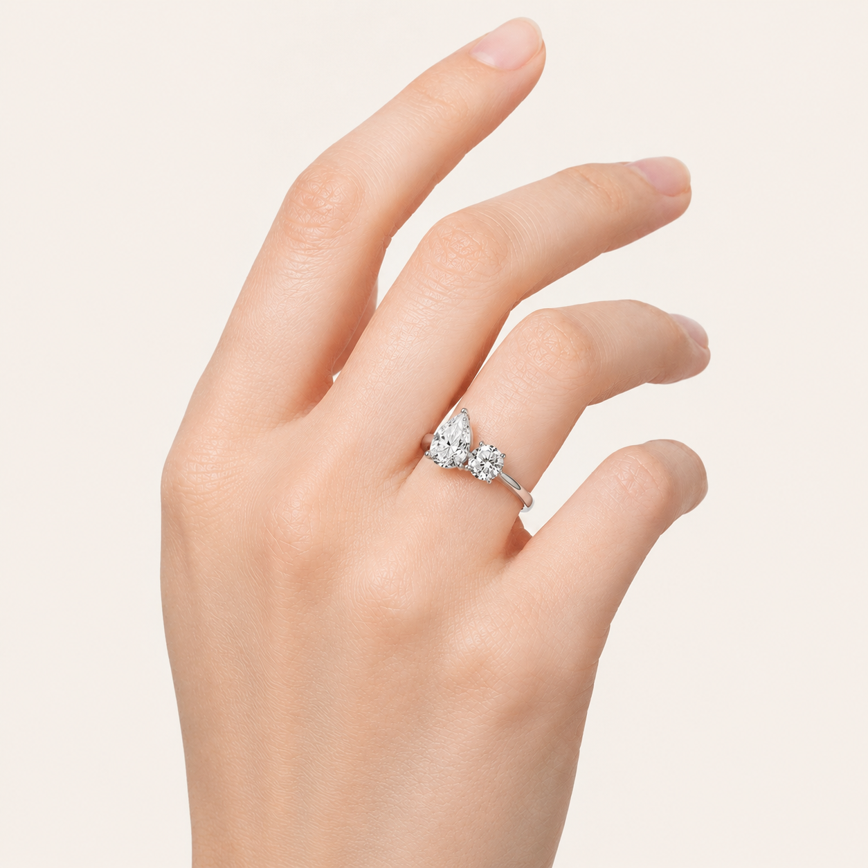 3.00 CT Pear Cut And Round Cut Lab Grown Diamond Toi et Moi Ring