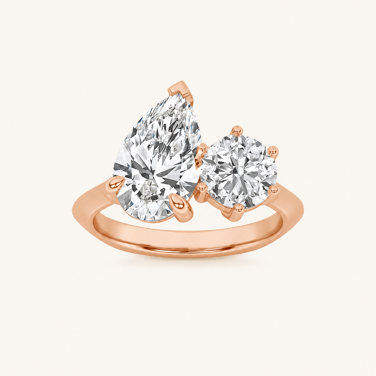 3.00 CT Pear Cut And Round Cut Lab Grown Diamond Toi et Moi Ring