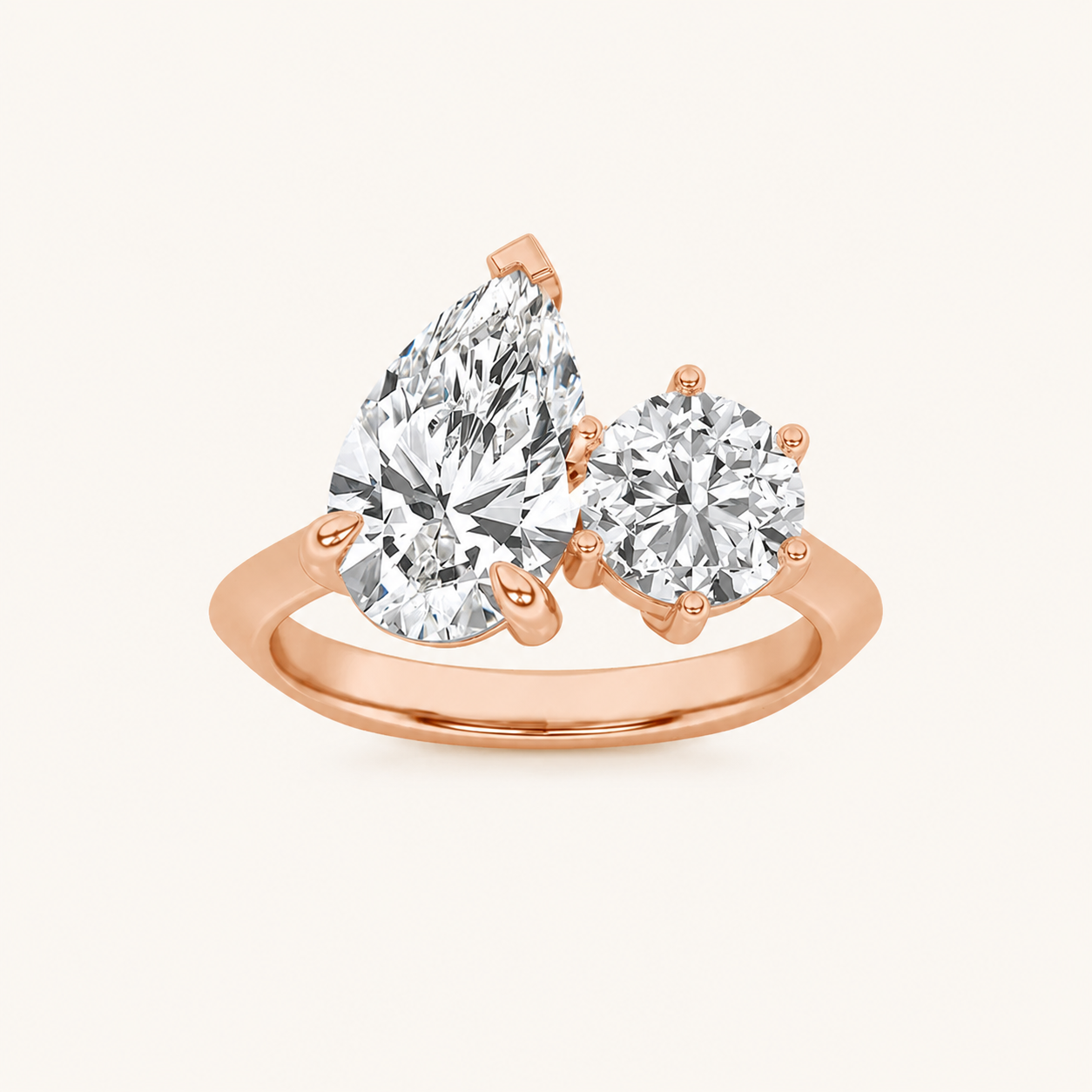3.00 CT Pear Cut And Round Cut Lab Grown Diamond Toi et Moi Ring