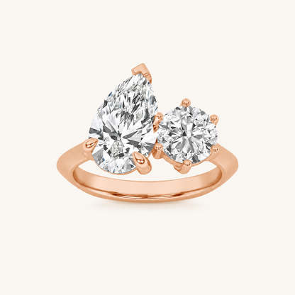 3.00 CT Pear Cut And Round Cut Lab Grown Diamond Toi et Moi Ring