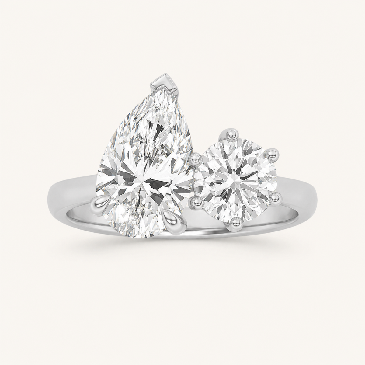 3.00 CT Pear Cut And Round Cut Lab Grown Diamond Toi et Moi Ring