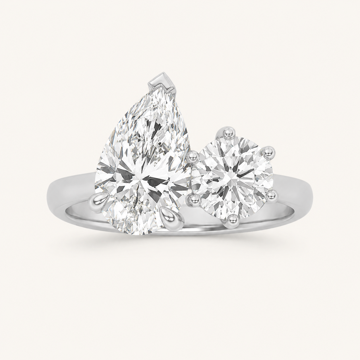 3.00 CT Pear Cut And Round Cut Lab Grown Diamond Toi et Moi Ring