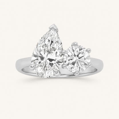 3.00 CT Pear Cut And Round Cut Lab Grown Diamond Toi et Moi Ring