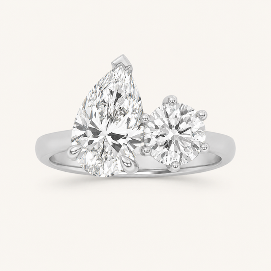 3.00 CT Pear Cut And Round Cut Lab Grown Diamond Toi et Moi Ring