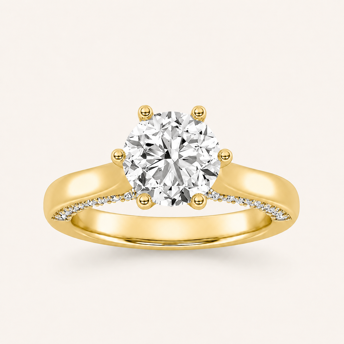 2.00 CT Round Cut Lab Grown Diamond Tulip Motif Accented Solitaire Ring