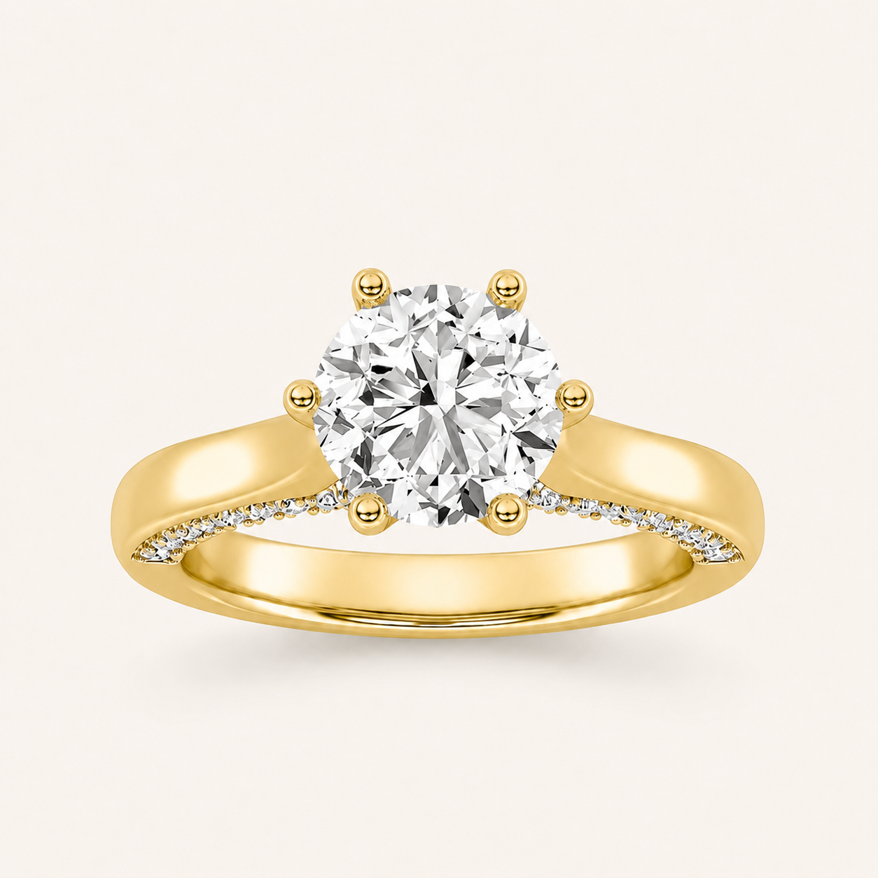 2.00 CT Round Cut Lab Grown Diamond Tulip Motif Accented Solitaire Ring