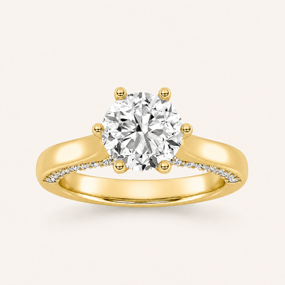 2.00 CT Round Cut Lab Grown Diamond Tulip Motif Accented Solitaire Ring