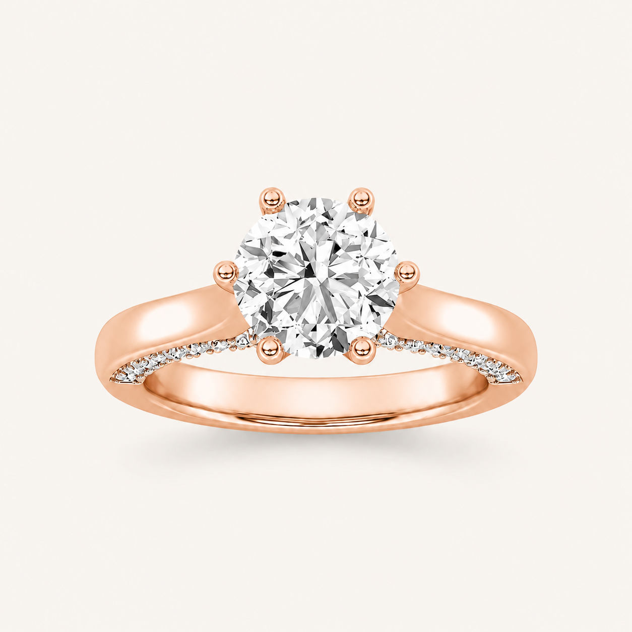2.00 CT Round Cut Lab Grown Diamond Tulip Motif Accented Solitaire Ring