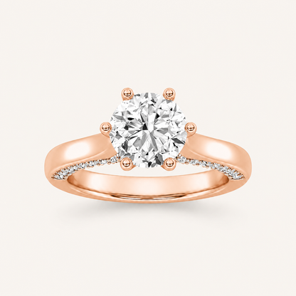 2.00 CT Round Cut Lab Grown Diamond Tulip Motif Accented Solitaire Ring