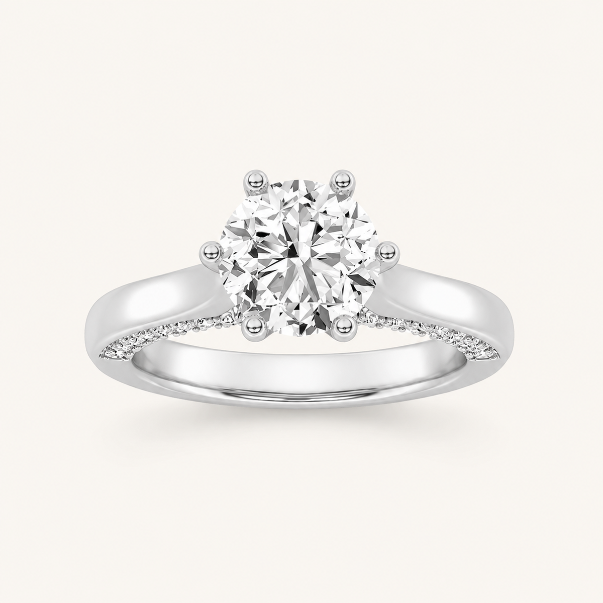 2.00 CT Round Cut Lab Grown Diamond Tulip Motif Accented Solitaire Ring