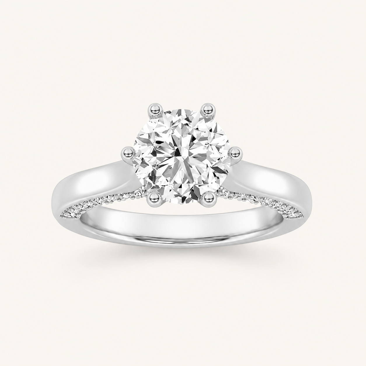 2.00 CT Round Cut Lab Grown Diamond Tulip Motif Accented Solitaire Ring
