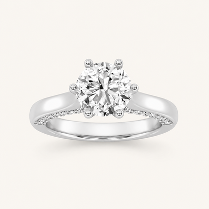 2.00 CT Round Cut Lab Grown Diamond Tulip Motif Accented Solitaire Ring