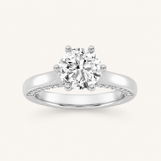 2.00 CT Round Cut Lab Grown Diamond Tulip Motif Accented Solitaire Ring