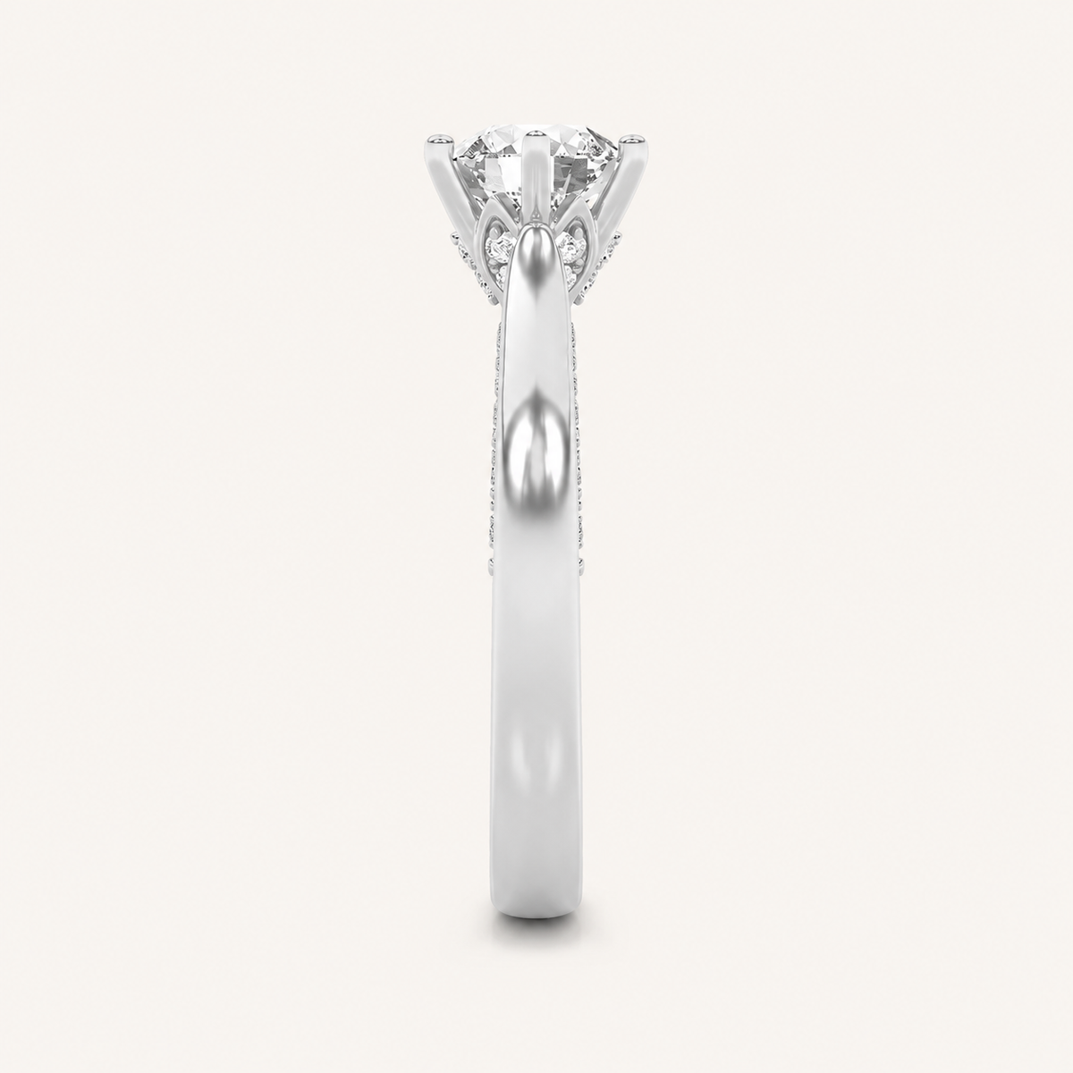 2.00 CT Round Cut Lab Grown Diamond Tulip Motif Accented Solitaire Ring