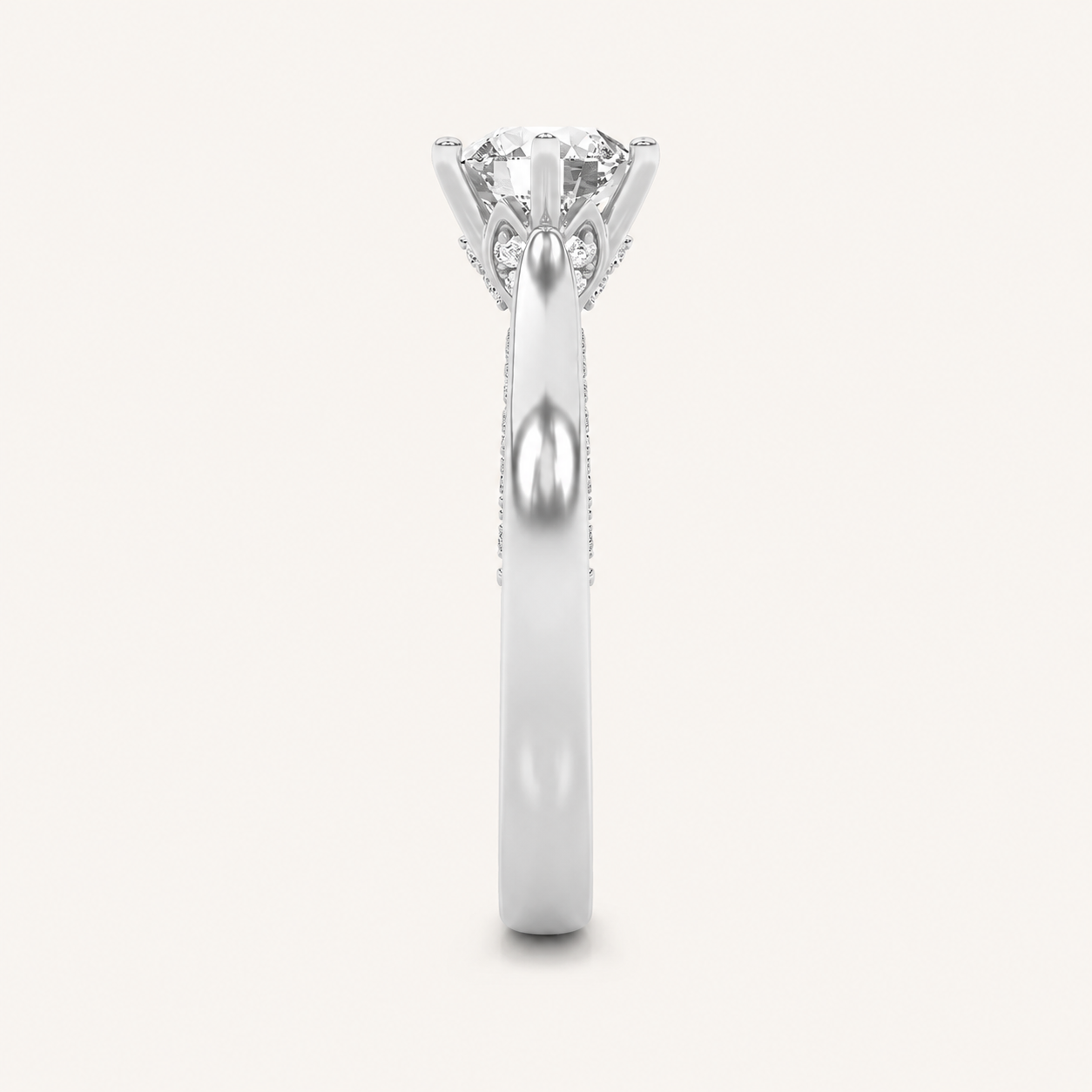 2.00 CT Round Cut Lab Grown Diamond Tulip Motif Accented Solitaire Ring