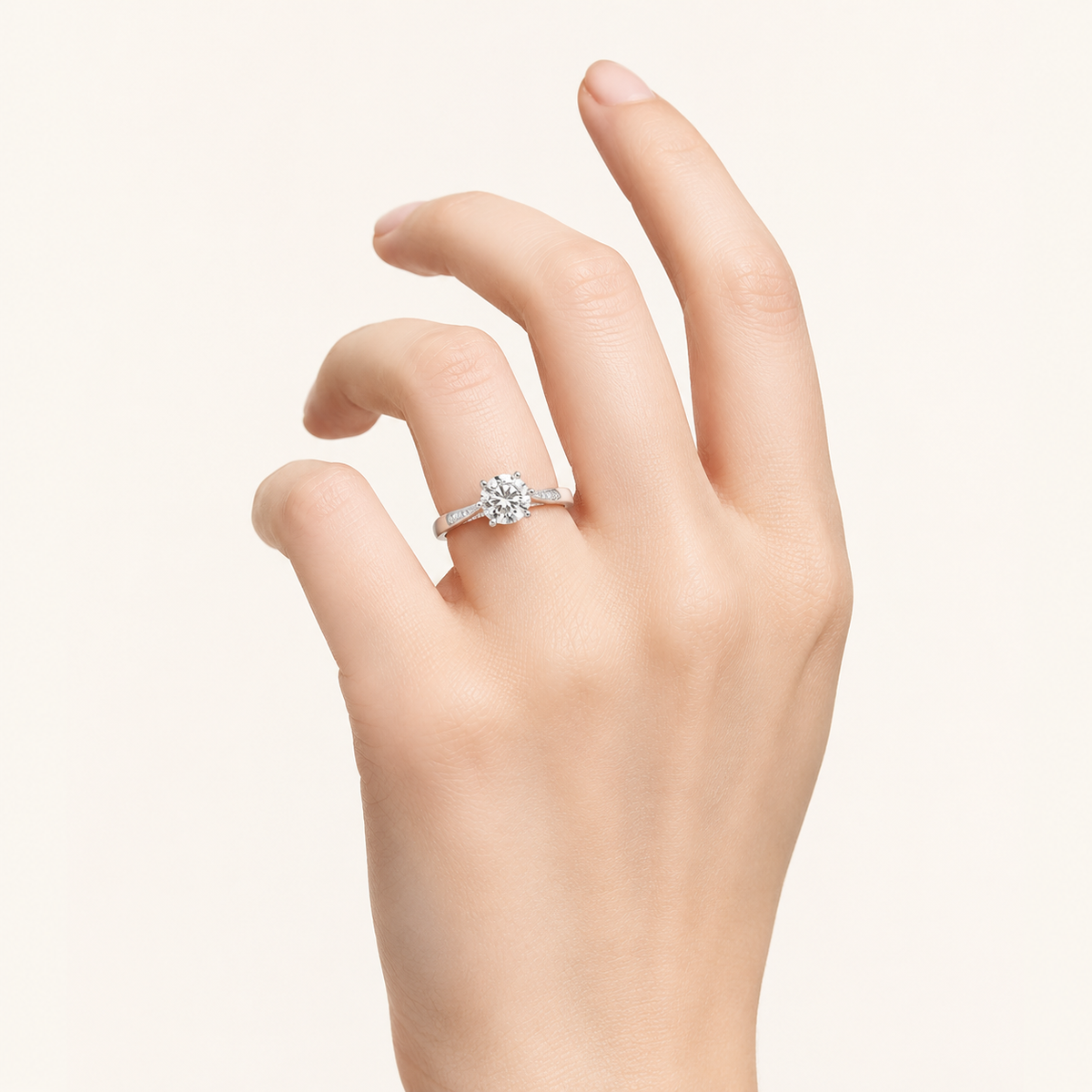 2.00 CT Round Cut Lab Grown Diamond Tulip Motif Accented Solitaire Ring