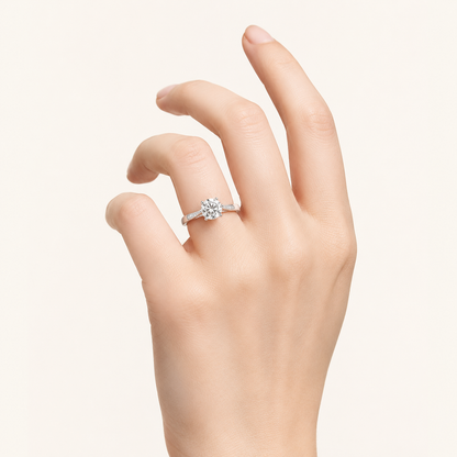 2.00 CT Round Cut Lab Grown Diamond Tulip Motif Accented Solitaire Ring