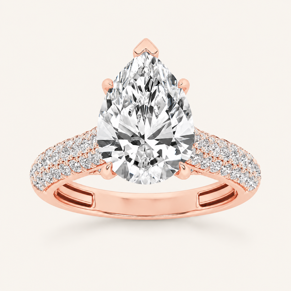 1.5CT Pear Cut Lab Grown Diamond Hidden Halo Accented Engagement Ring