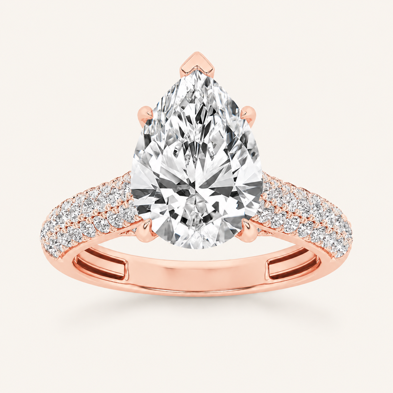 1.5CT Pear Cut Lab Grown Diamond Hidden Halo Accented Engagement Ring