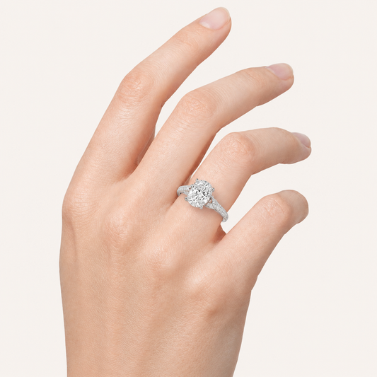 2.5CT Pear Cut Lab Grown Diamond Hidden Halo Accented Engagement Ring